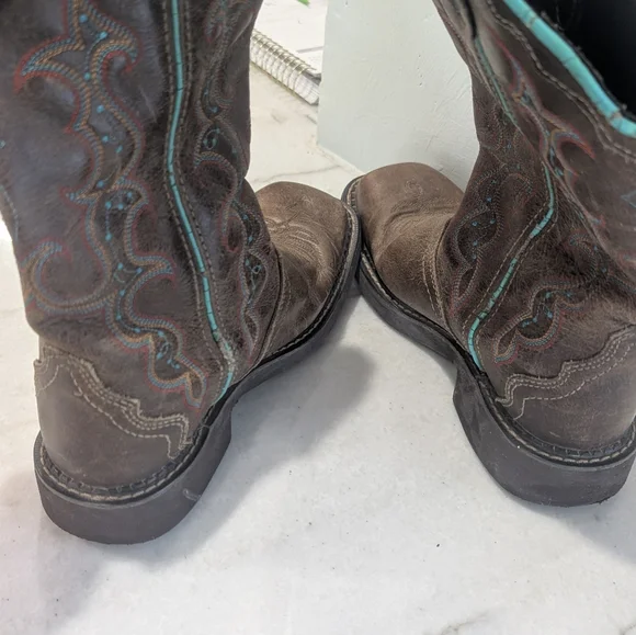 Justin Boots Gypsy Raya Brown and Teal Cowboy Boots Women's Size 7 - Picture 10 of 13